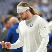 Indianapolis Colts tight end Tyler Warren (84) makes his way into the locker room Sunday, Dec. 28, 2025, ahead of a game against the Jacksonville Jaguars at Lucas Oil Stadium in Indianapolis.