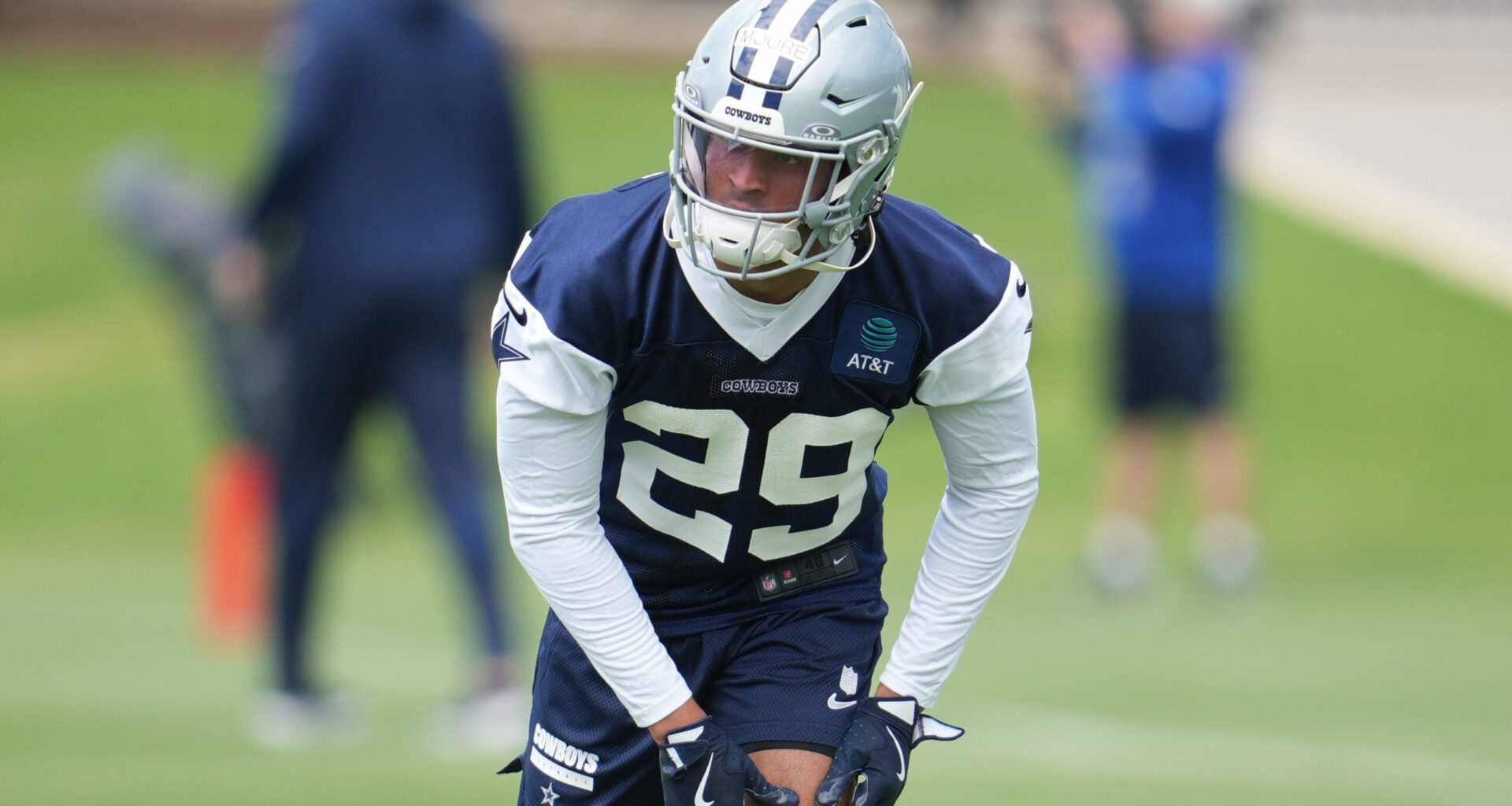 May 1, 2026; Frisco, TX, USA; Dallas Cowboys cornerback Devin Moore (29) goes through a drill during practice at the Ford Center at the Star Training Facility in Frisco, Texas.