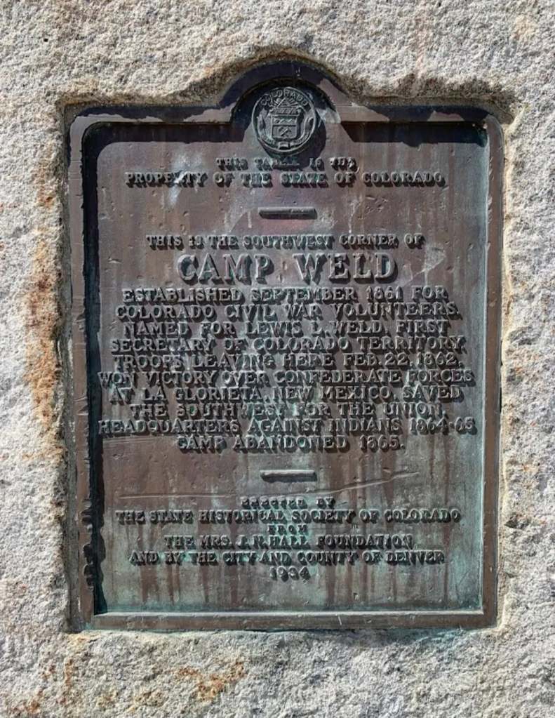 plaque dedicated to 1864 treaty discussion at Camp Weld.