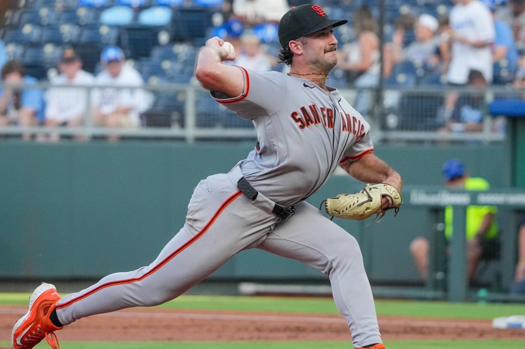 San Francisco Giants starting pitcher Trevor McDonald (72) delivers a pitch against the Kansas City Royals during the first inning at Kauffman Stadium