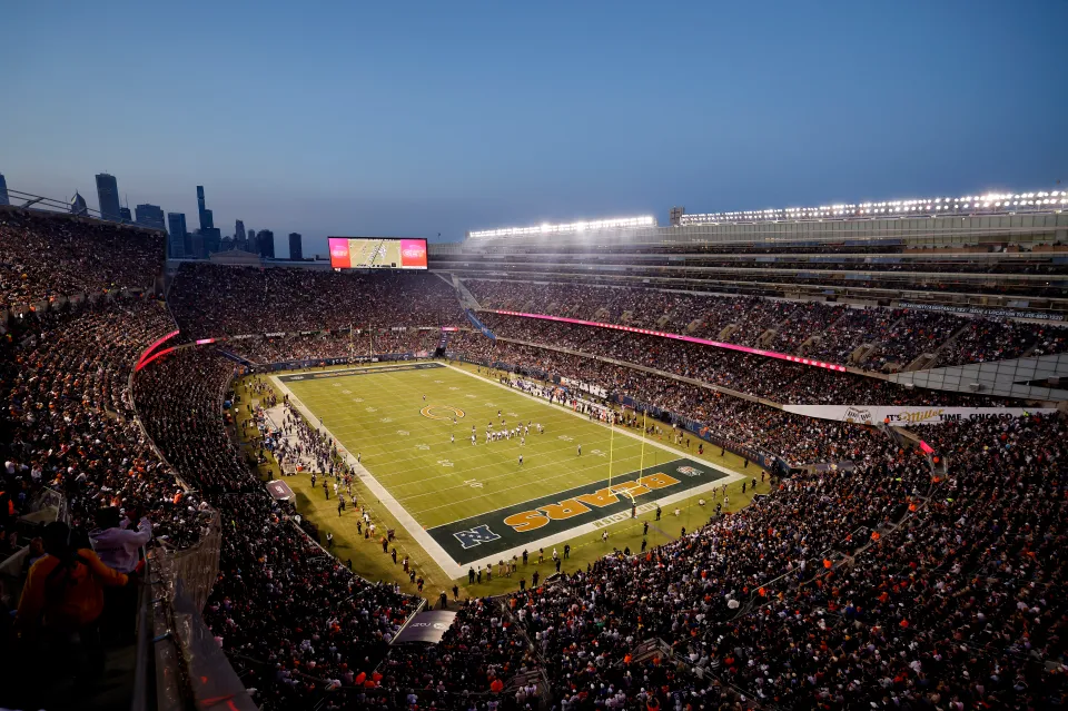 A general view during the first quarter between the Chicago Bears and the Minnesota Vikings at Soldier Field on September 08, 2025