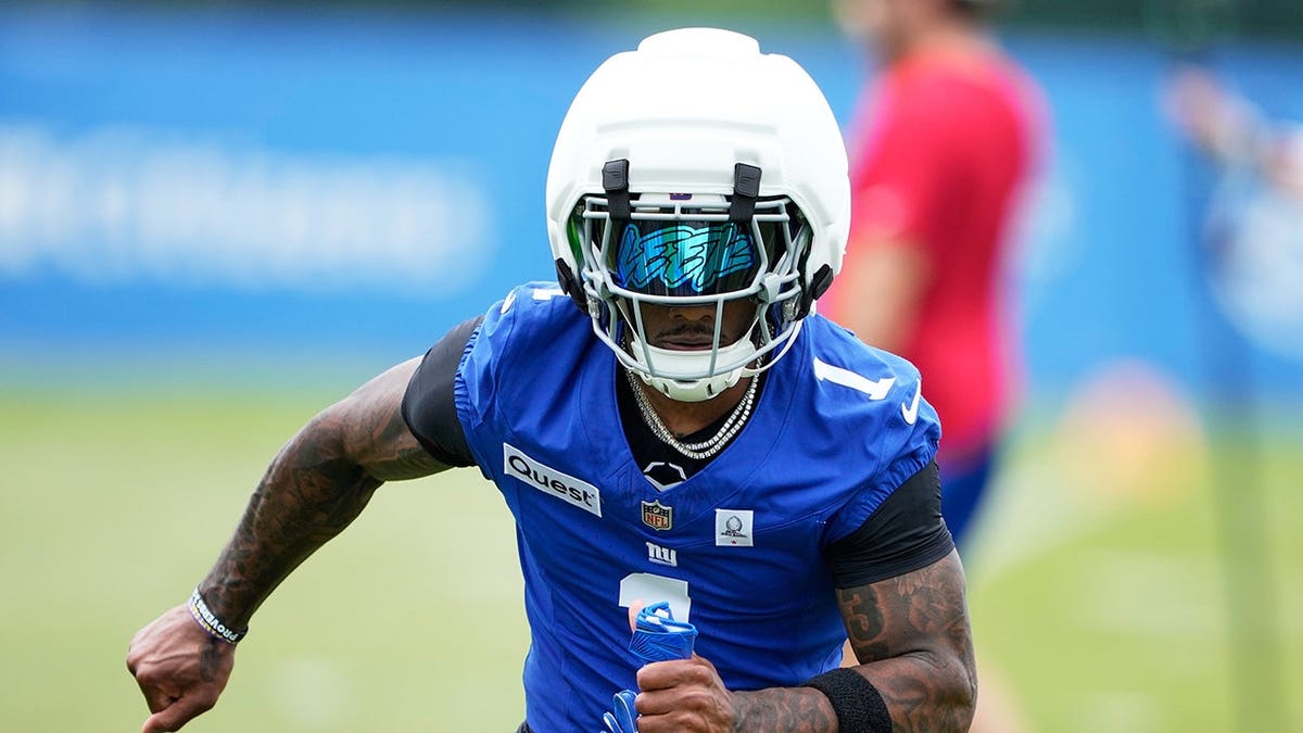 Malik Nabers practices during NFL training camp.