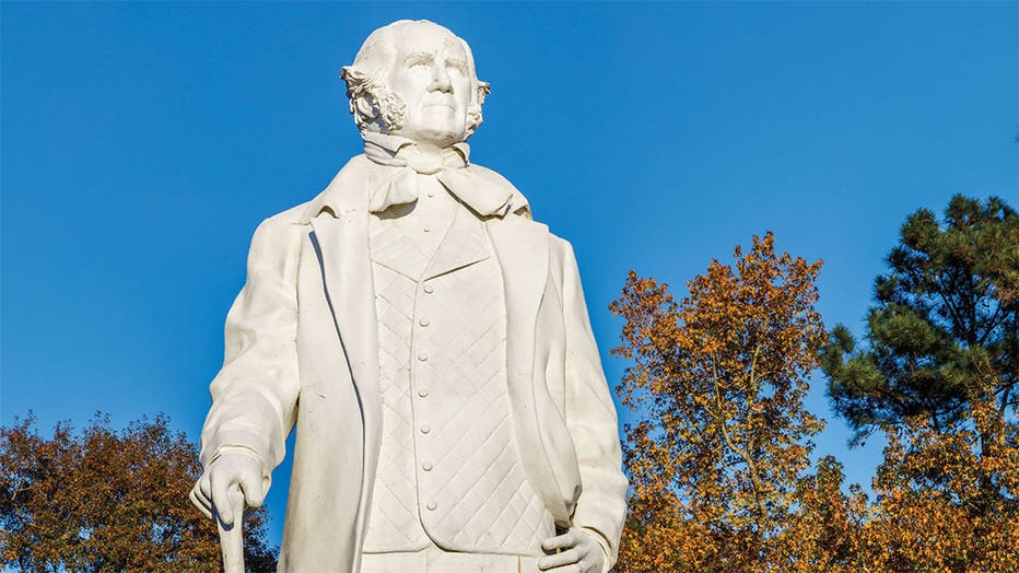 A statue of Texas President Sam Houston is seen along Interstate 45 near Huntsville, Texas.