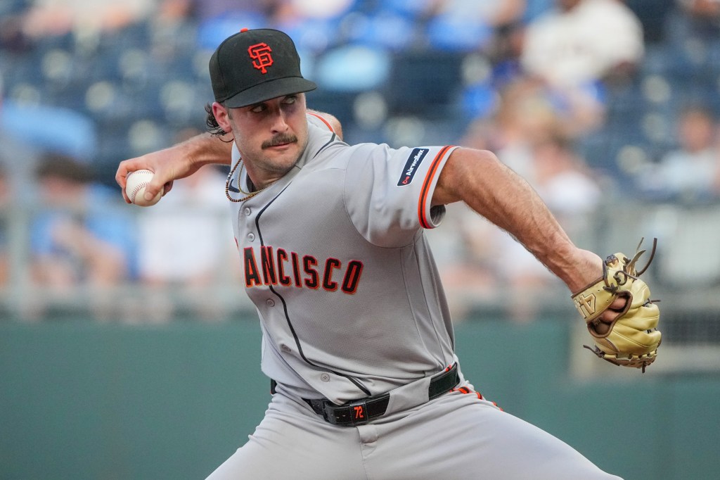 San Francisco Giants starting pitcher Trevor McDonald (72) delivers a pitch against the Kansas City Royals during the first inning at Kauffman Stadium