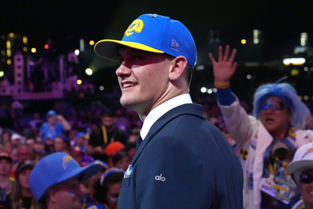 Alabama Crimson Tide quarterback Ty Simpson is selected by the Los Angeles Rams as the number 13 pick during the 2026 NFL Draft at Acrisure Stadium.