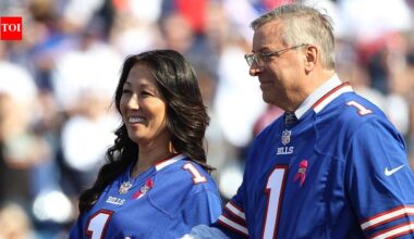 Buffalo Bills’ co-owner Kim Pegula makes rare emotional appearance at new stadium after cardiac arrest and brain injury
