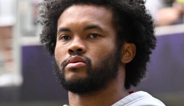 Aug 26, 2023; Minneapolis, Minnesota, USA; Arizona Cardinals quarterback Kyler Murray (1) walks onto the field at U.S. Bank Stadium before the game between the Minnesota Vikings and the Arizona Cardinals.
