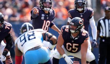 Chicago Bears quarterback Caleb Williams (18) comes to the line against the Tennessee Titans during the fourth quarter at Soldier Field in Chicago, Ill., Sunday, Sept. 8, 2024.