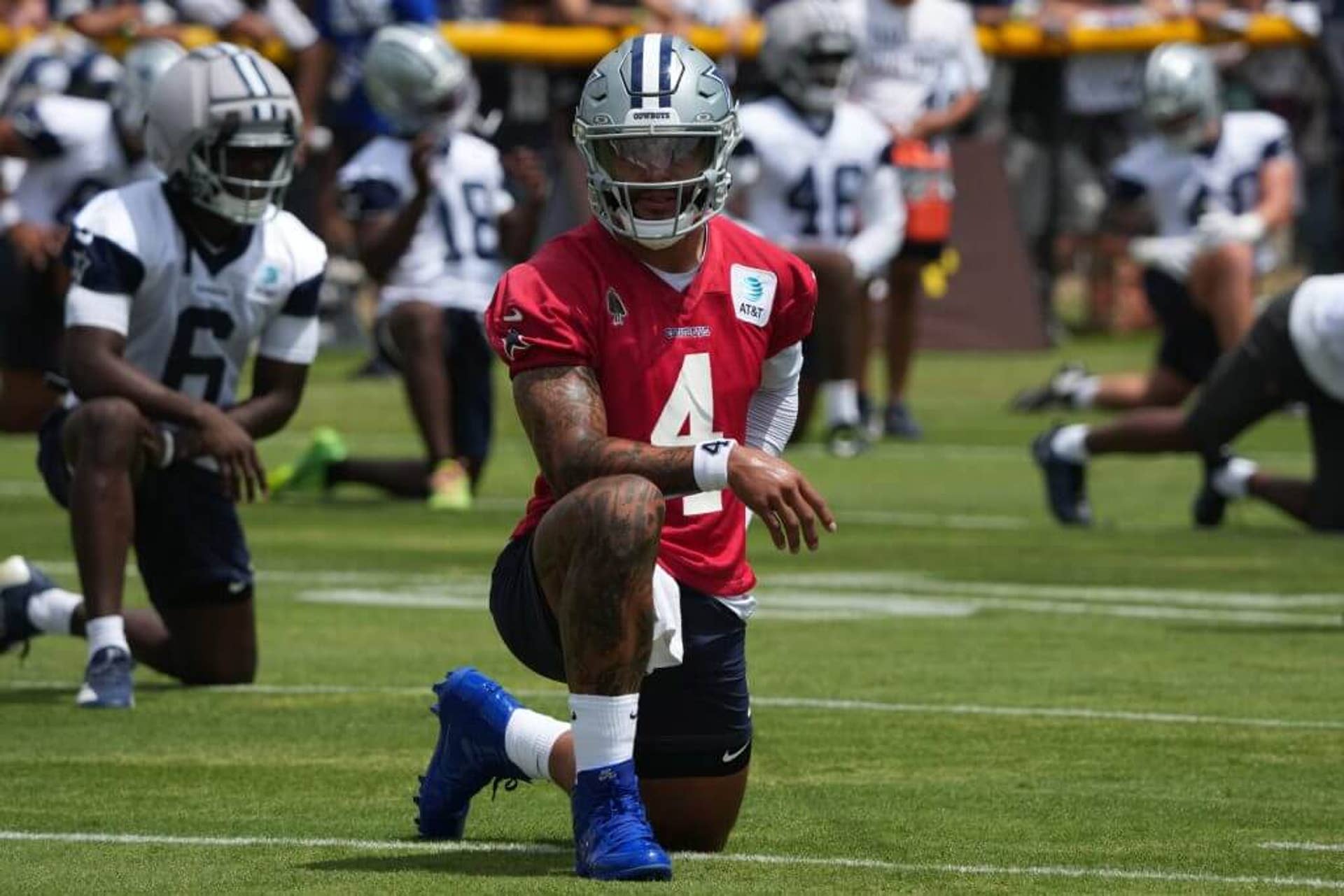 Dallas Cowboys quarterback Dak Prescott (4) at training camp at River Ridge Playing Fields.