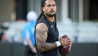 Jul 31, 2026; Charlotte, NC, USA; Carolina Panthers running back Jonathon Brooks (25) during Fanfest at Bank of America Stadium.