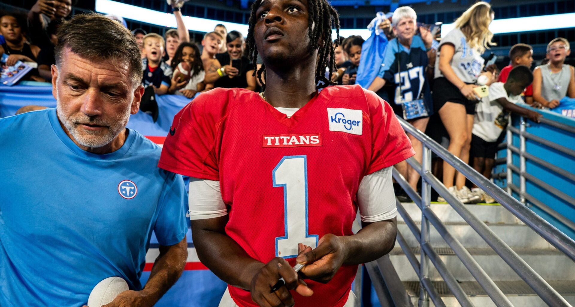 Cam Ward Tennessee Titans Nissan Stadium Blue and White scrimmage