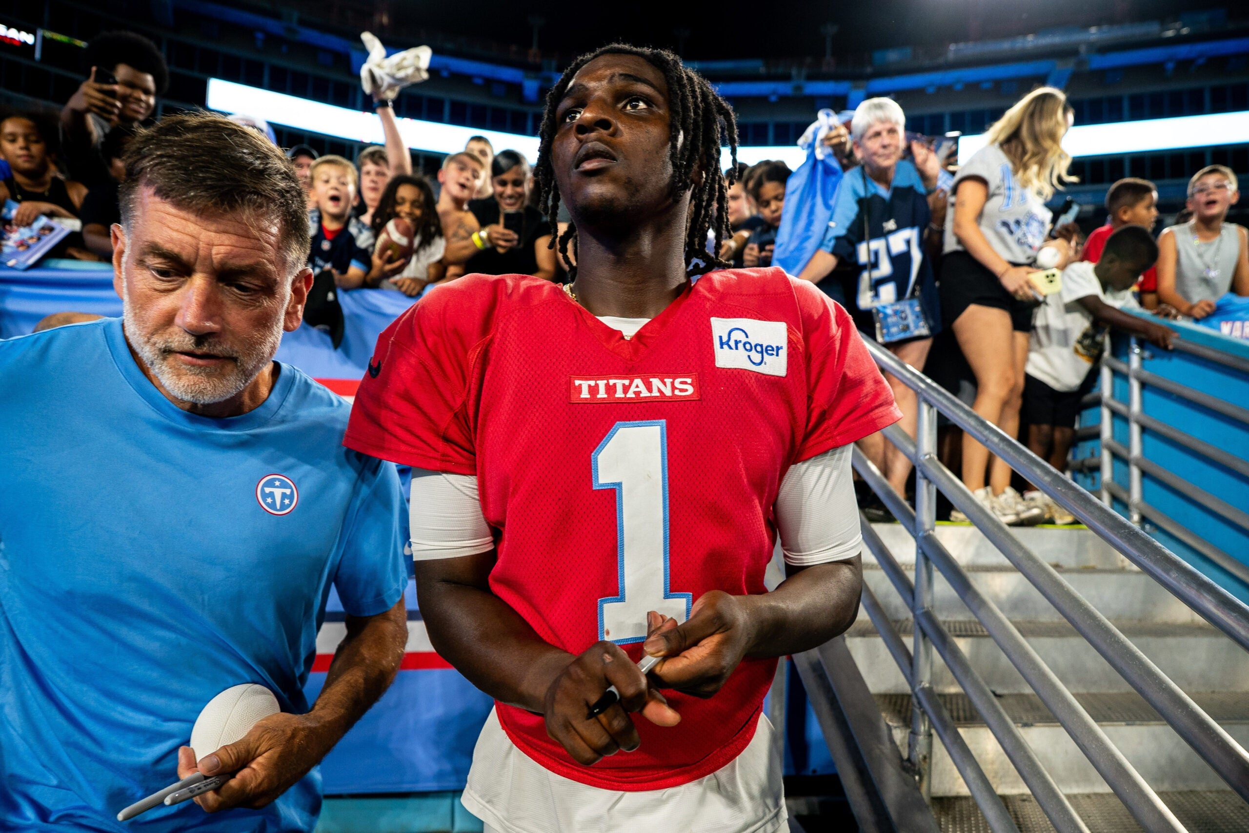 Cam Ward Tennessee Titans Nissan Stadium Blue and White scrimmage