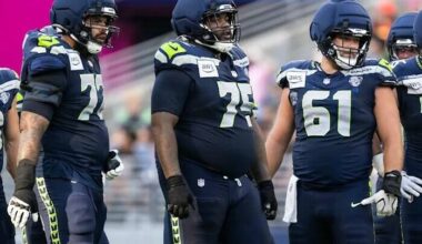 Seattle Seahawks guard Anthony Bradford (75) practices at Lumen Field on Saturday, Aug. 8, 2026 in Seattle. (Rod Mar / Seattle Seahawks)