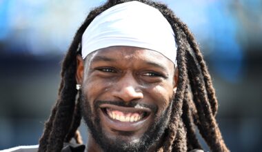 Sep 11, 2022; Charlotte, North Carolina, USA; Cleveland Browns defensive end Jadeveon Clowney (90) on the sidelines in the third quarter at Bank of America Stadium.