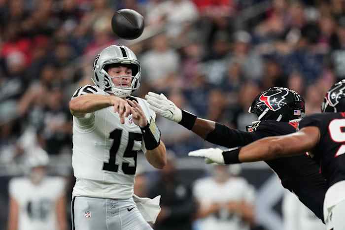 Fernando Mendoza throws a pick-6, struggles in 1st half of Raiders' 22-20 preseason win over Texans