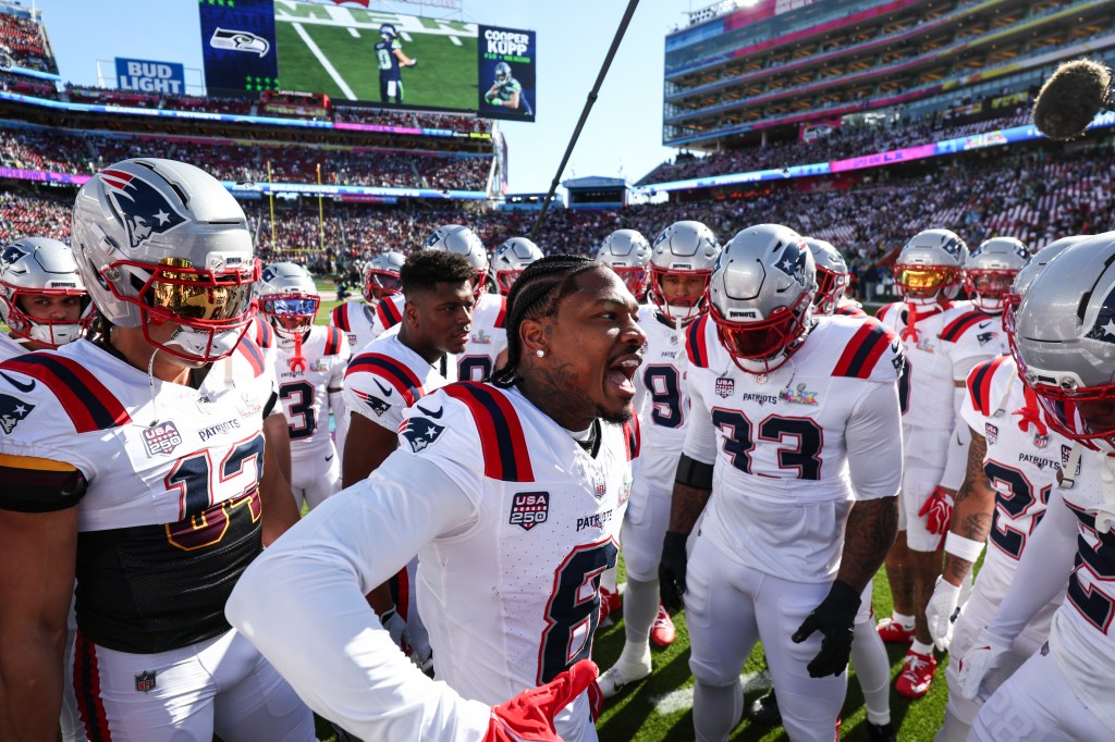 Stefon Diggs leads a huddle prior to Super Bowl XL. 
