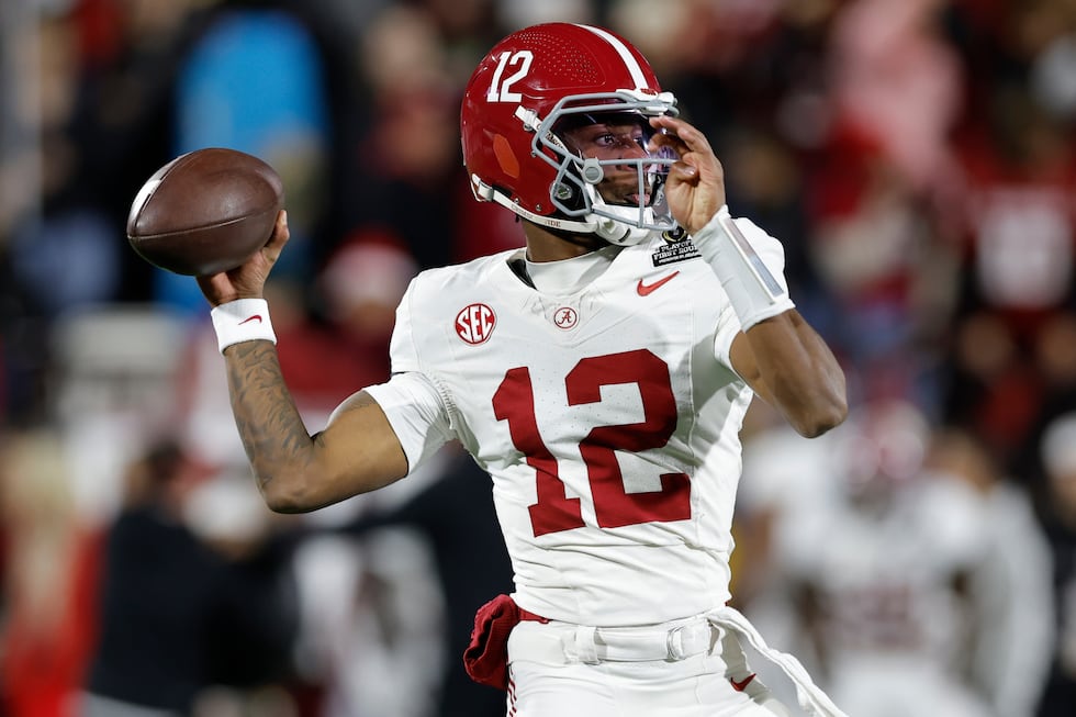 FILE - Alabama quarterback Keelon Russell (12) warms up before the first round of an NCAA...