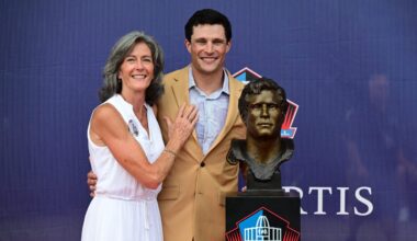Carolina Panther Luke Kuechly, Drew Brees, Larry Fitzgerald, Adam Vinatieri and Roger Craig enter the Hall of Fame