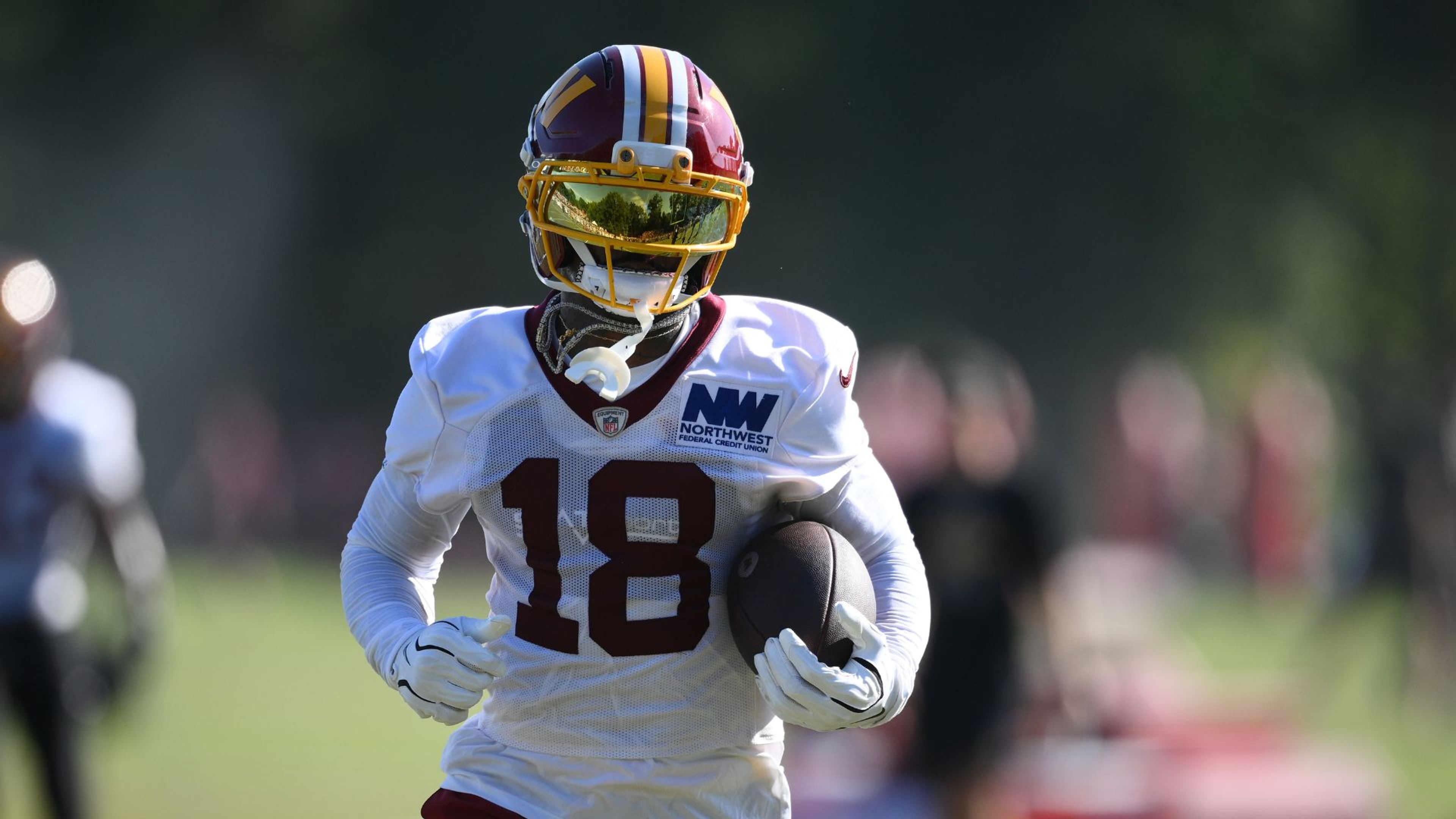Washington Commanders wide receiver Stefon Diggs works out during practice at the team's NFL football training camp, Friday, Aug. 7, 2026 in Ashburn, Va.