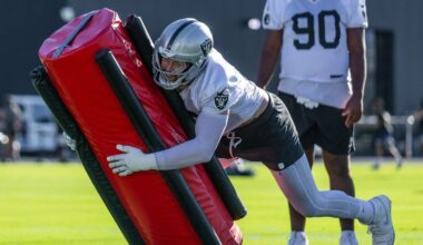 Pads come on, physicality ramps up on Day Five of Raiders training camp