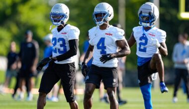 Detroit Lions cornerback Rock Ya-Sin (23) practices during training camp at Meijer Performance Center in Allen Park on Monday, August 10, 2026.