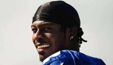 Indianapolis Colts linebacker Akeem Davis-Gaither walks up the field