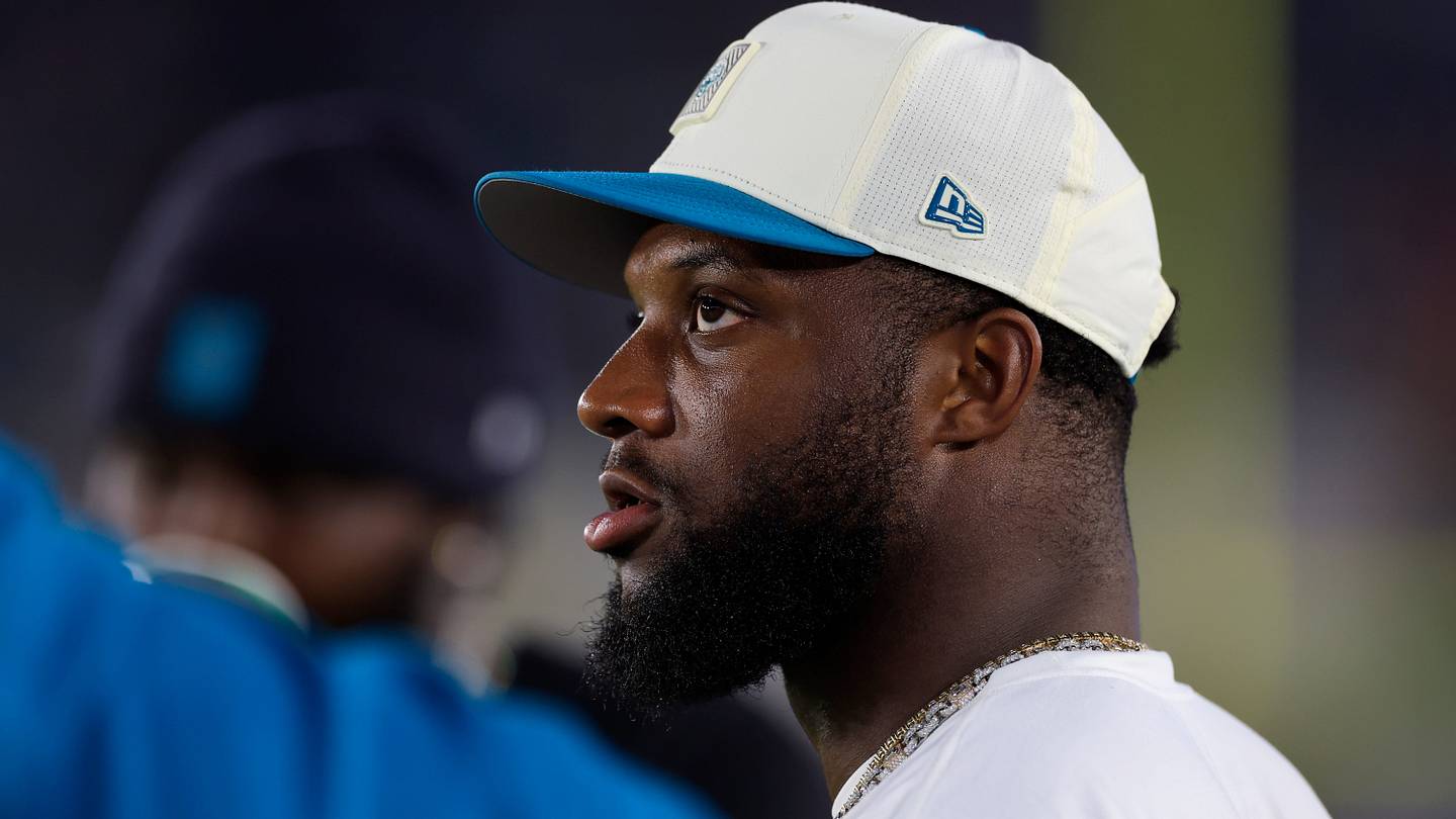Jacksonville Jaguars defensive end Josh Hines-Allen (41) looks on during the first quarter of an NFL preseason football matchup at EverBank Stadum on Friday, Aug. 28, 2026 in Jacksonville, Fla.