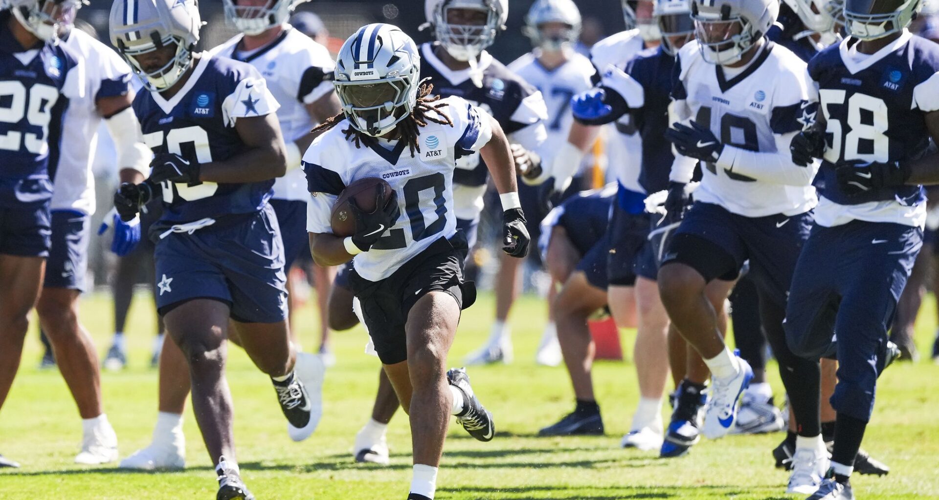 Dallas Cowboys tight end Brevyn Spann-Ford catches a pass during a training camp practice on Tuesday, Aug. 4, 2026, in Oxnard, Calif.