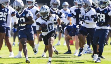 Dallas Cowboys tight end Brevyn Spann-Ford catches a pass during a training camp practice on Tuesday, Aug. 4, 2026, in Oxnard, Calif.