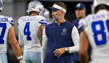 Aug 28, 2026; Arlington, Texas, USA; Dallas Cowboys head coach Brian Schottenheimer looks on before the game between the Cowboys and the Saints at AT&T Stadium.
