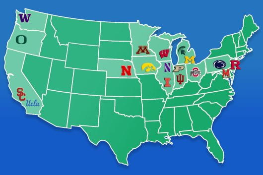 The Big Ten officially added four new members — USC, UCLA, Oregon and Washington — on July 1. Credit: Reid Murray | Managing Editor for Design