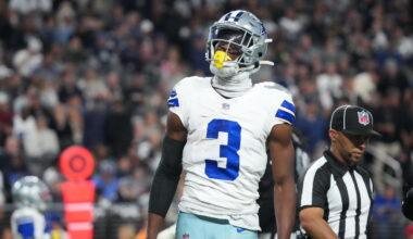 Dallas Cowboys wide receiver George Pickens reacts after making a catch against the Las Vegas Raiders.