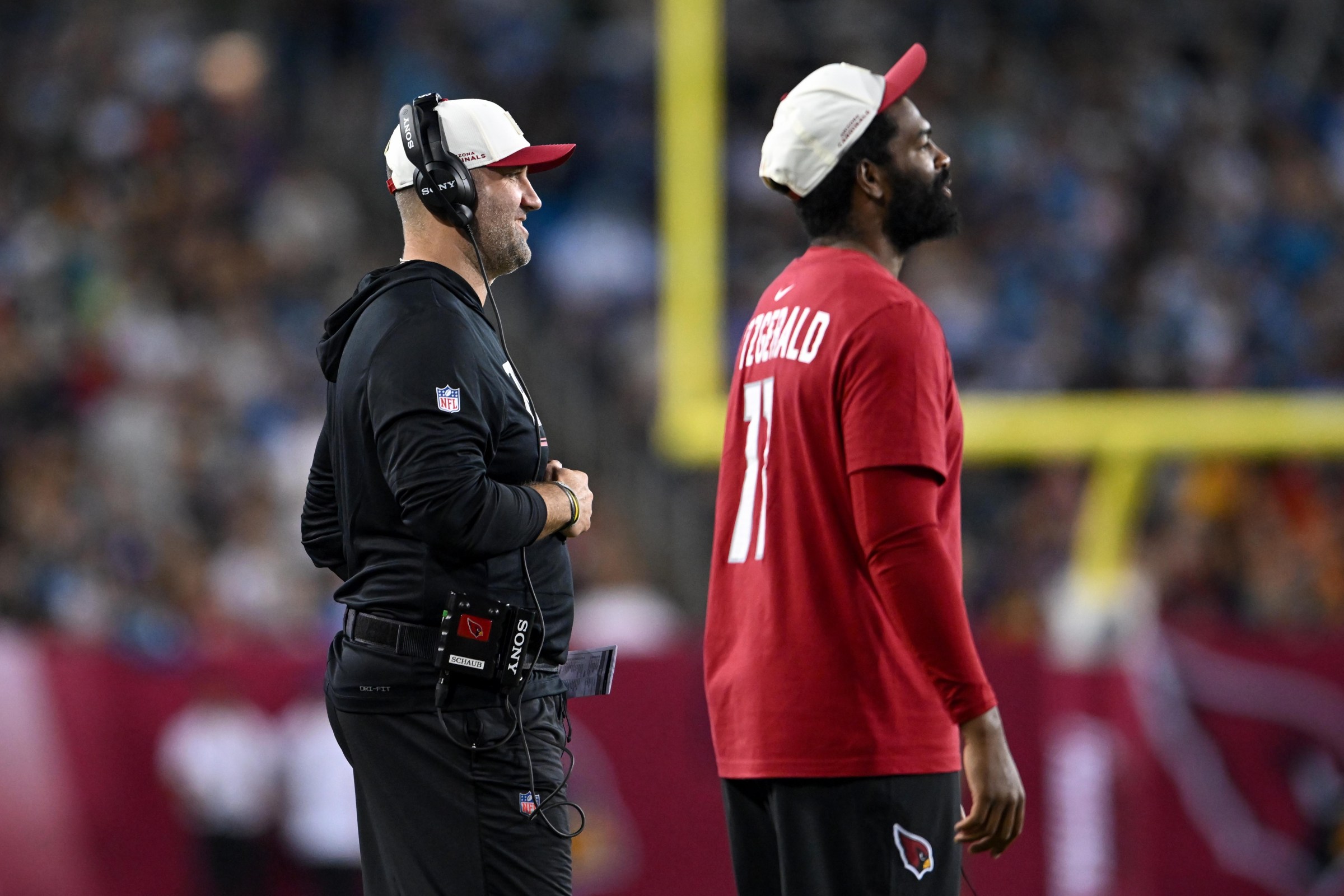 Quarterbacks coach Matt Schaub and Jacoby Brissett #7 of the Arizona Cardinals (Photo by Nick Cammett/Diamond Images via Getty Images)
