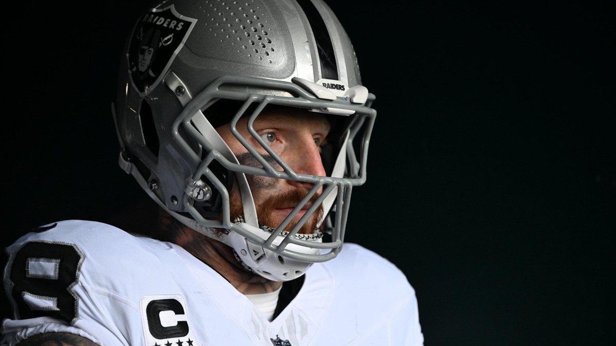 Las Vegas Raiders defensive end Maxx Crosby stands in the tunnel in his helmet before facing the Philadelphia Eagles.