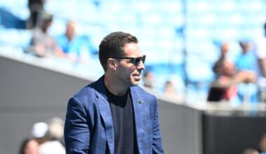 Sep 13, 2026; Charlotte, North Carolina, USA; Carolina Panthers general manager Dan Morgan looks on before the game against the Chicago Bears at Bank of America Stadium.