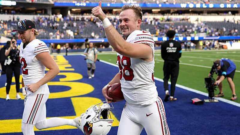 INGLEWOOD, CALIFORNIA - OCTOBER 18: Chad Ryland #38 of the Arizona Cardinals leaves the field after his team's 18-16 win against the Los Angeles Rams at SoFi Stadium on October 18, 2026 in Inglewood, California. (Photo by Luke Hales/Getty Images)
