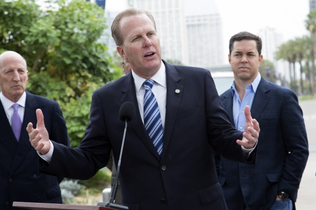 In this Jan. 29, 2015 photo, San Diego Mayor Kevin Faulconer announced his new task force he has assembled to help develop a plan for a new Chargers stadium in San Diego. (Nelvin C. Cepeda, The San Diego Union-Tribune)