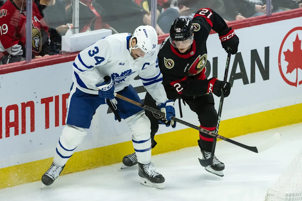 Toronto Maple Leafs' Auston Matthews (34) in Game 4 against the Ottawa Senators.© Marc DesRosiers-Imagn Images