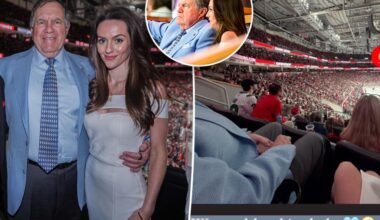 Jordon Hudson ribs Bill Belichick's clothing at NHL playoff game