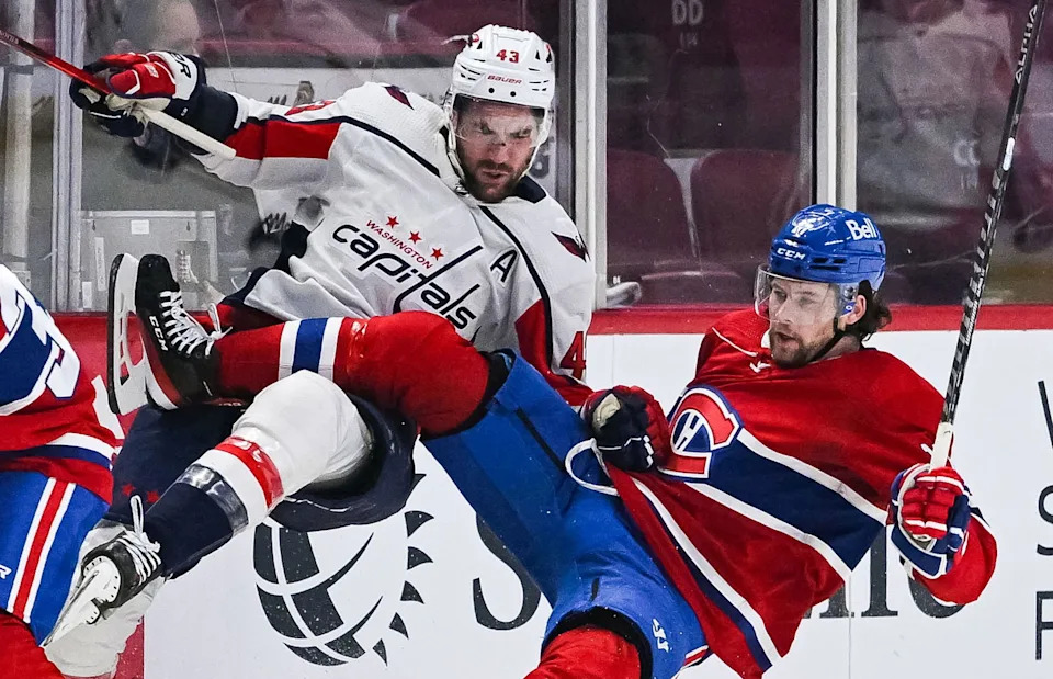 Tom Wilson and Josh Anderson have not taken a liking to one another so far in the Capitals-Canadiens series. (David Kirouac — Imagn Images)