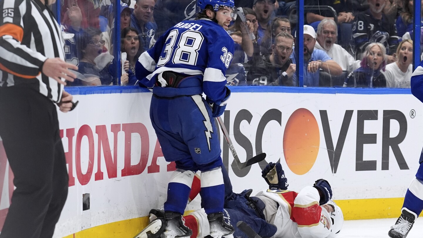 Tensions continue to flare between Lightning and Panthers as Brandon Hagel is knocked out of Game 4