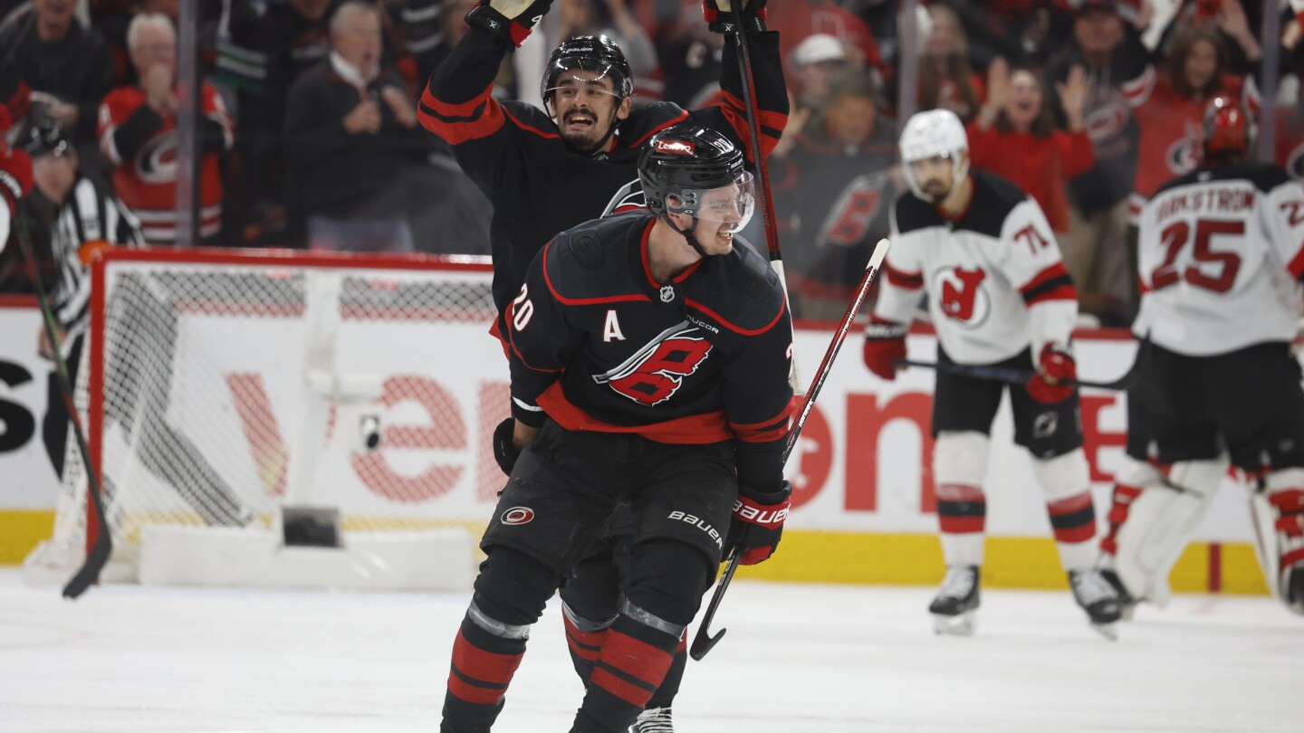 Aho's blast pushes Hurricanes past Devils 5-4 in double OT to advance in Stanley Cup Playoffs