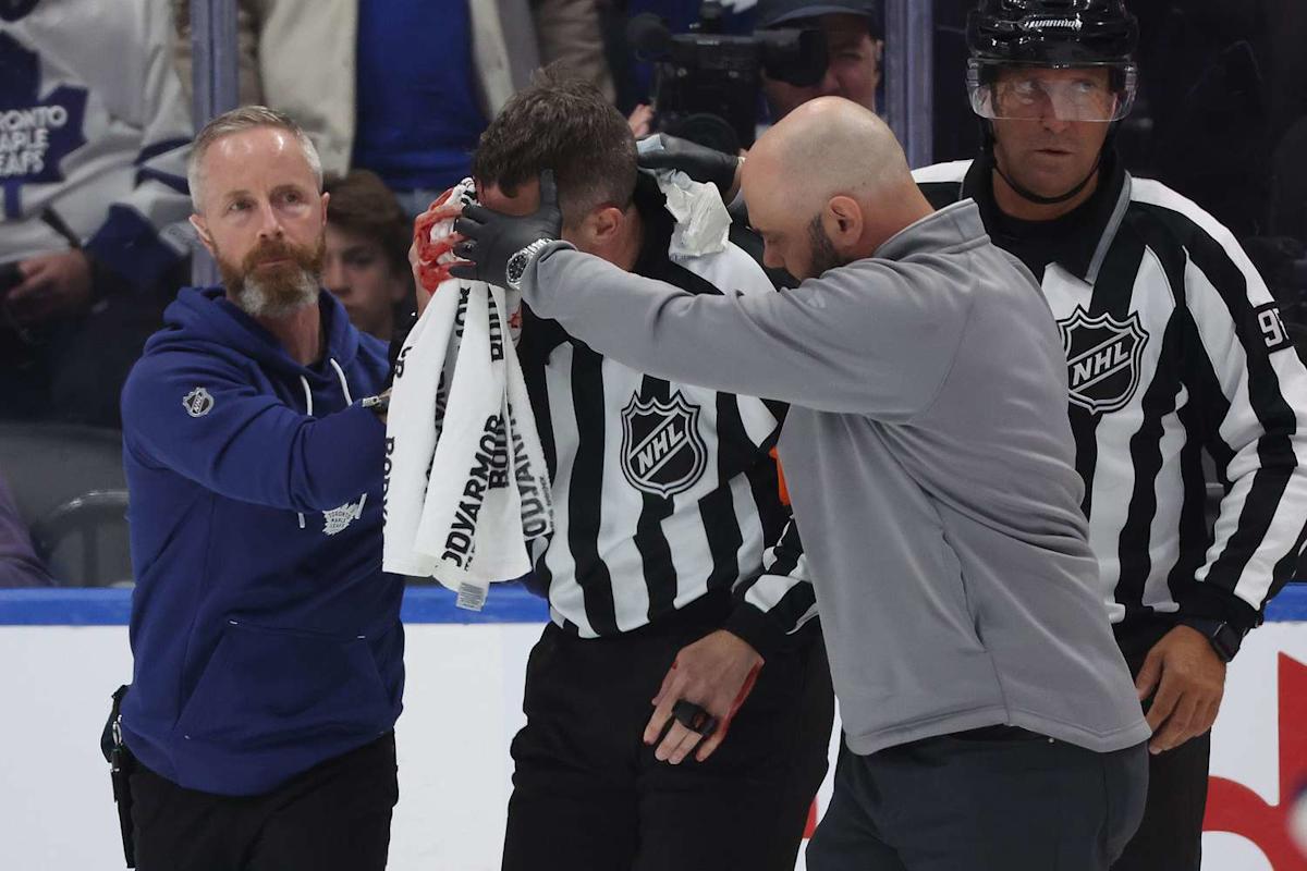 NHL Referee Bloodied After Getting Hit in Eye by Player's Stick in Scary Incident