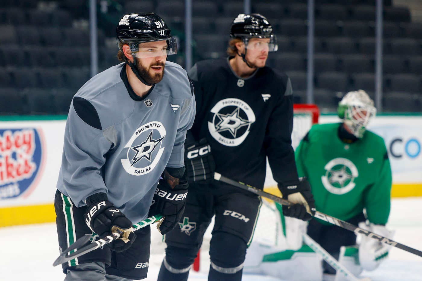 Dallas Stars center Tyler Seguin (91) skates during a practice ahead of the Western...