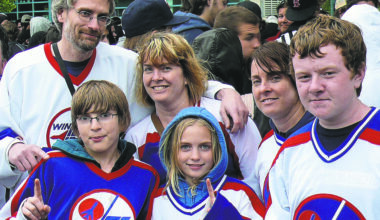 A huge crowd of fans, many decked out in original Winnipeg Jets gear, gathered at the MTS Centre May 31, 2011 to hear Mark Chipman and Gary Bettman announce Winnipeg would again have a team in the NHL.