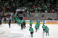 Dallas Stars players leave after Game 5 of the Western Conference finals against the...