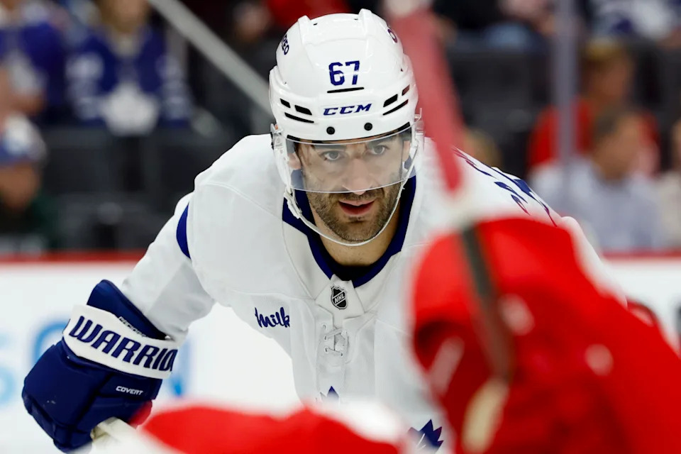 Toronto Maple Leafs left wing Max Pacioretty (67) gets set during a face-off.Rick Osentoski-Imagn Images