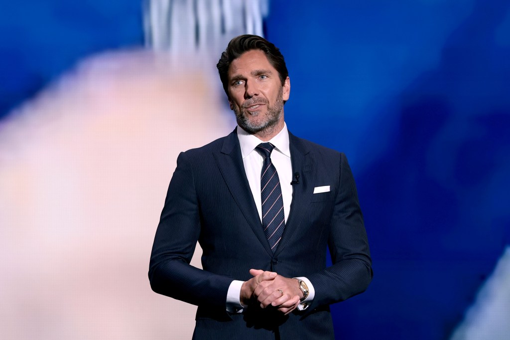Henrik Lundqvist speaks onstage during Warner Bros. Discovery's 2025 Upfront Presentation at The Theater at Madison Square Garden on May 14, 2025 
