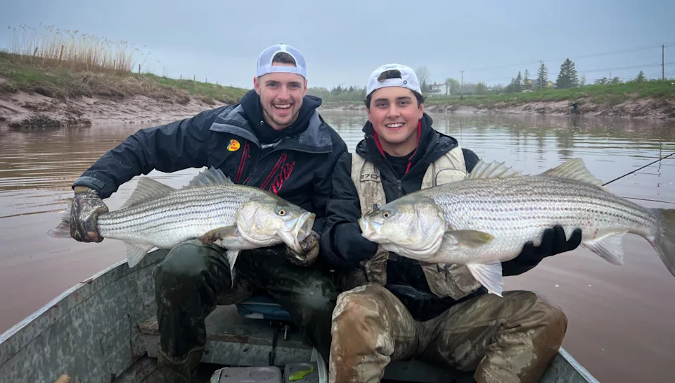 Ottawa Senators winger Drake Batherson (left) and his cousin, Dean Vial on their fishing trip in Nova Scotia last month.<p>Image credit&colon; Matt Dort</p>