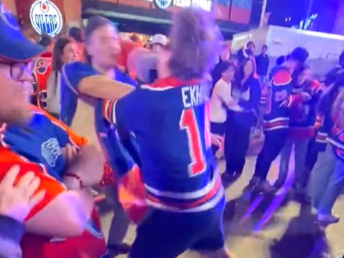 Edmonton Oilers fans get into wild brawls at Game 5 watch party